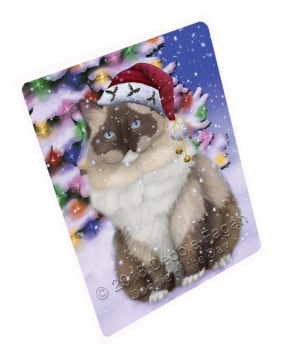 Winterland Wonderland Ragdoll Cat In Christmas Holiday Scenic Background Large Refrigerator / Dishwasher Magnet RMAG96558