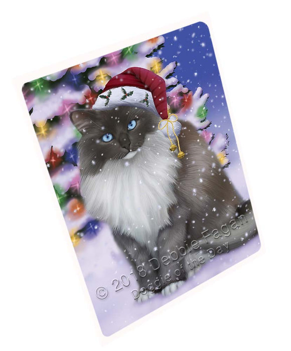 Winterland Wonderland Ragdoll Cat In Christmas Holiday Scenic Background Large Refrigerator / Dishwasher Magnet RMAG96576