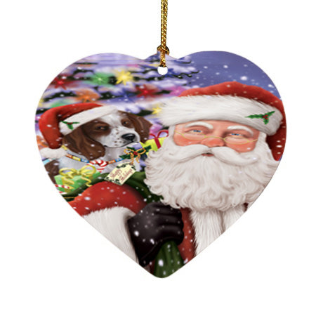 Santa Carrying Red And White Irish Setter Dog and Christmas Presents Heart Christmas Ornament HPOR55878