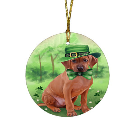 St. Patricks Day Irish Portrait Rhodesian Ridgeback Dog Round Flat Christmas Ornament RFPOR49360