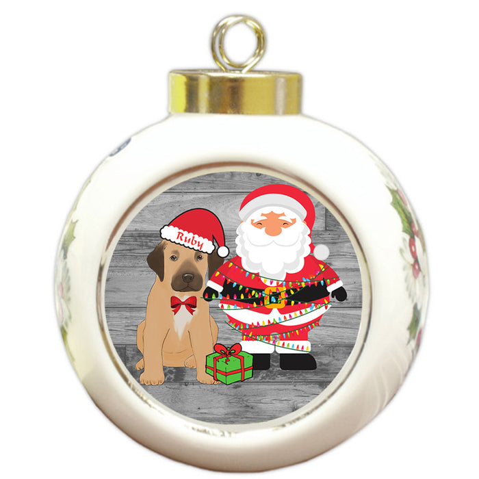 Custom Personalized Rhodesian Ridgeback Dog With Santa Wrapped in Light Christmas Round Ball Ornament