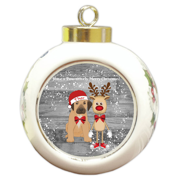 Custom Personalized Rhodesian Ridgeback Dog Reindeer and Pooch Christmas Round Ball Ornament