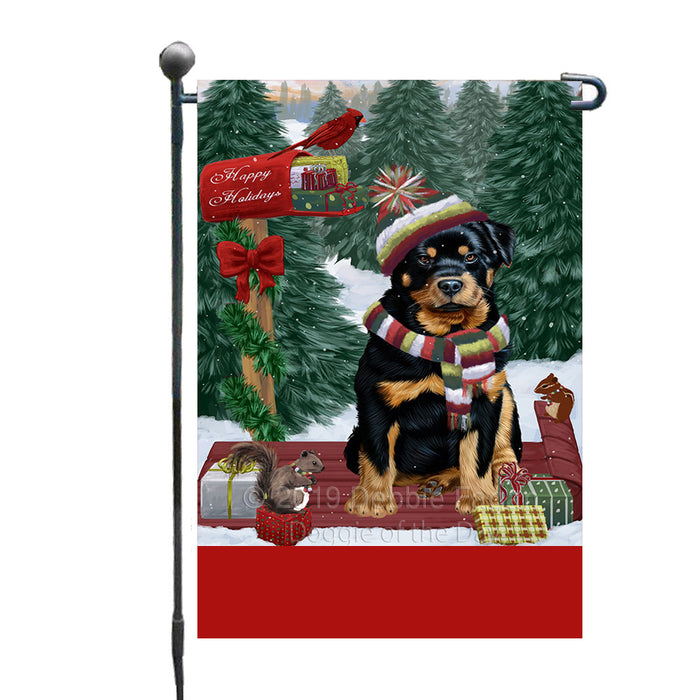 Personalized Merry Christmas Woodland Sled  Rottweiler Dog Custom Garden Flags GFLG-DOTD-A61669