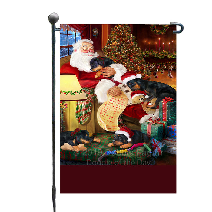 Personalized Rottweiler Dogs and Puppies Sleeping with Santa Custom Garden Flags GFLG-DOTD-A62660
