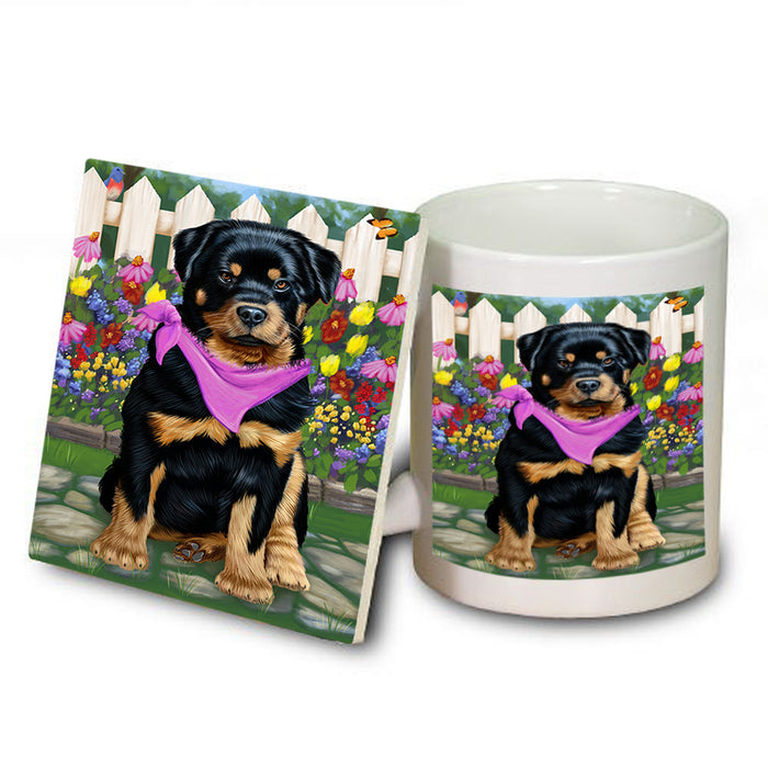 Spring Floral Rottweiler Dog Mug and Coaster Set MUC52229