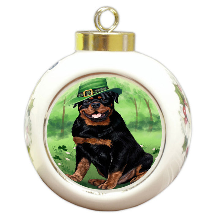 St. Patricks Day Irish Portrait Rottweiler Dog Round Ball Christmas Ornament RBPOR49370