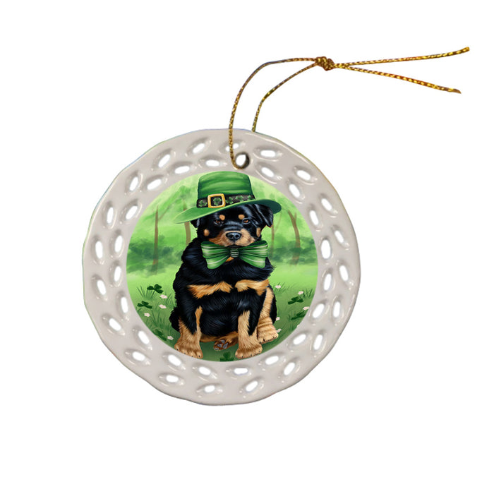 St. Patricks Day Irish Portrait Rottweiler Dog Ceramic Doily Ornament DPOR49372