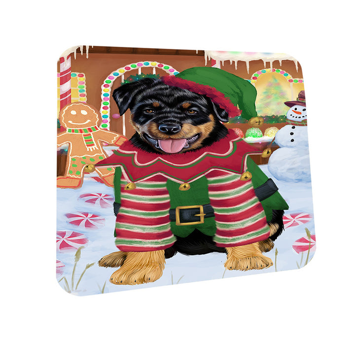 Christmas Gingerbread House Candyfest Rottweiler Dog Coasters Set of 4 CST56456