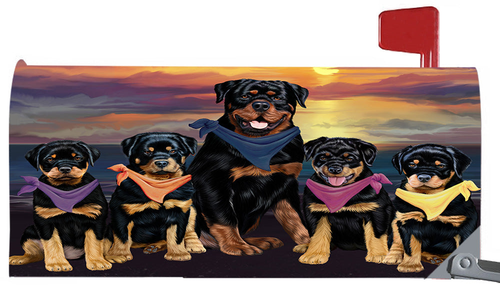 Family Sunset Portrait Rottweiler Dogs Magnetic Mailbox Cover MBC48497