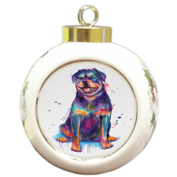 Watercolor Rottweiler Dog Round Ball Christmas Ornament RBPOR58224