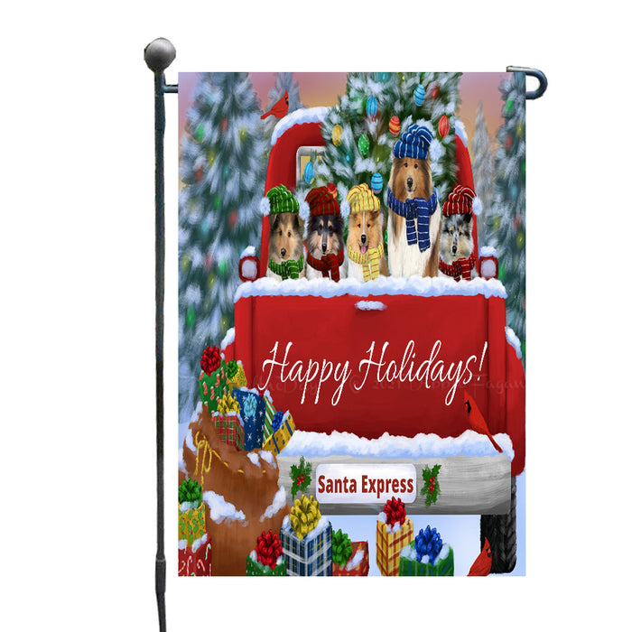 Christmas Red Truck Travlin Home for the Holidays Rough Collie Dogs Garden Flags- Outdoor Double Sided Garden Yard Porch Lawn Spring Decorative Vertical Home Flags 12 1/2"w x 18"h
