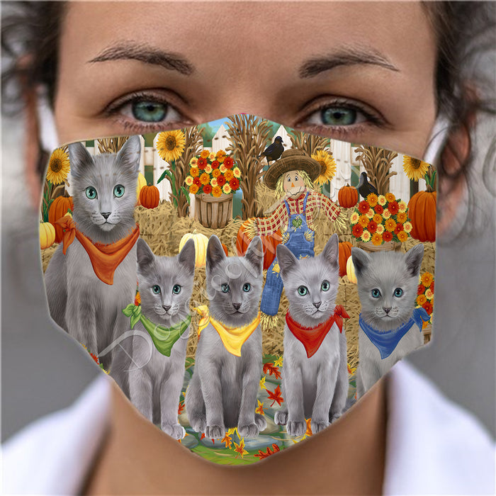 Fall Festive Harvest Time Gathering  Russian Blue Cats Face Mask FM48564