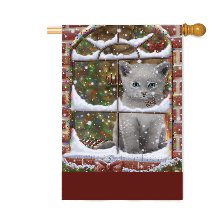 Personalized Please Come Home For Christmas Russian Blue Cat Sitting In Window Custom House Flag FLG-DOTD-A60253