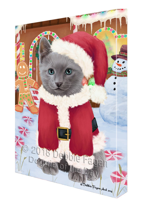Christmas Gingerbread House Candyfest Russian Blue Cat Canvas Print Wall Art Décor CVS130922