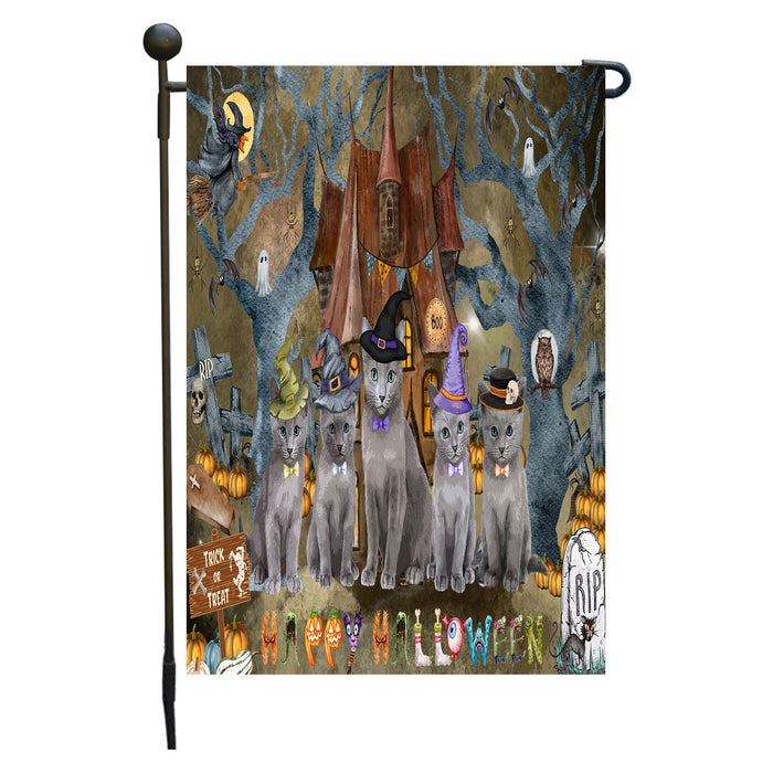 Russian Blue Cats Garden Flag: Explore a Variety of Designs, Personalized, Custom, Weather Resistant, Double-Sided, Outdoor Garden Halloween Yard Decor for Cat and Pet Lovers