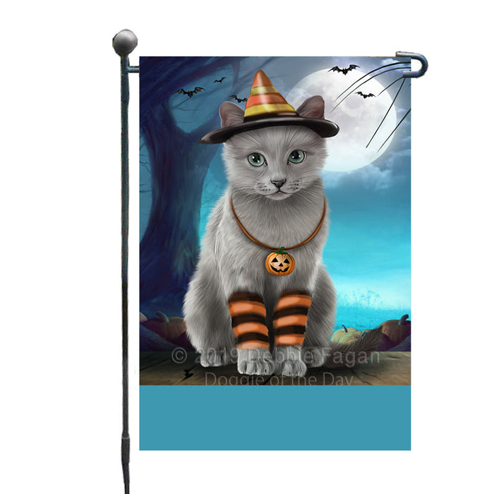 Personalized Happy Halloween Trick or Treat Russian Blue Cat Candy Corn Custom Garden Flag GFLG64430