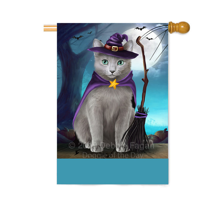 Personalized Happy Halloween Trick or Treat Russian Blue Cat Witch Custom House Flag FLG64286