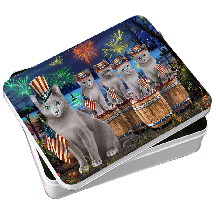 4th of July Independence Day Firework Russian Blue Cats Photo Storage Tin PITN54057