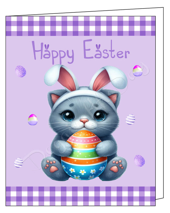 Russian Blue Cat Easter Day Greeting Cards and Note Cards with Envelope - Easter Invitation Card with Multi Design Pack
