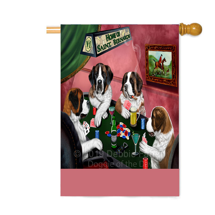 Personalized Home of Saint Bernard Dogs Four Dogs Playing Poker Custom House Flag FLG-DOTD-A60348
