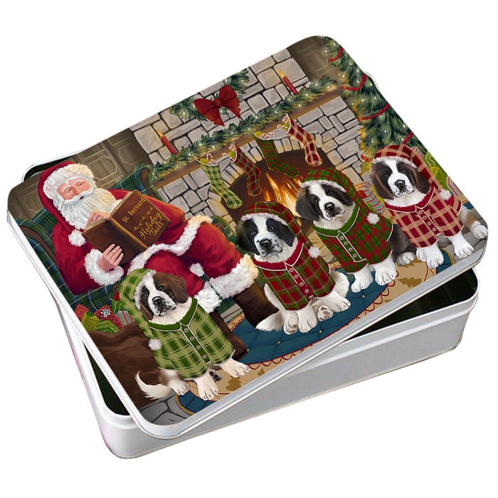 Christmas Cozy Holiday Tails Saint Bernards Dog Photo Storage Tin PITN55326