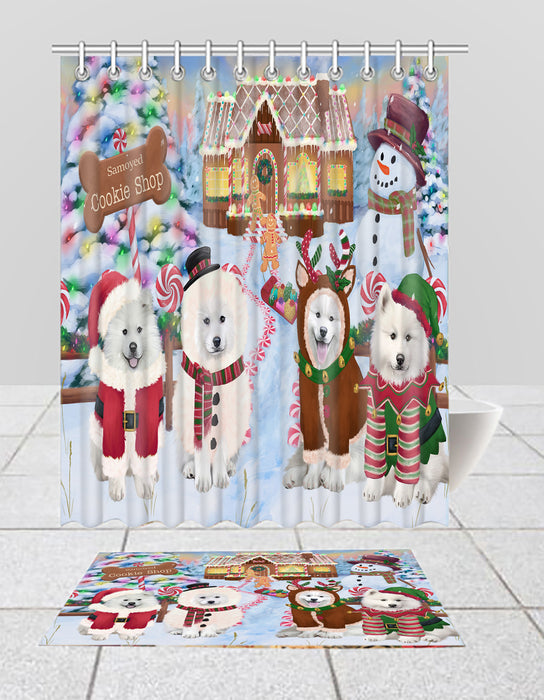 Holiday Gingerbread Cookie Samoyed Dogs  Bath Mat and Shower Curtain Combo