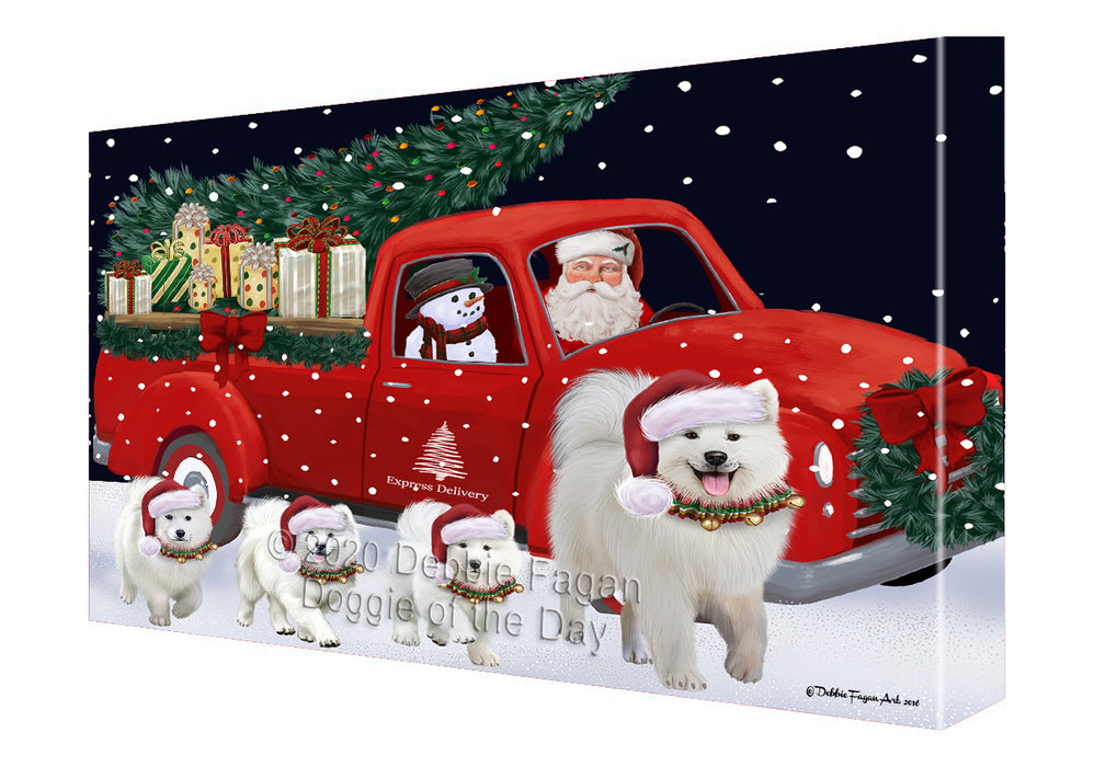 Christmas Express Delivery Red Truck Running Samoyed Dogs Canvas Print Wall Art Décor CVS146312