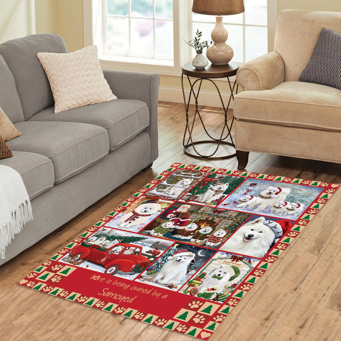 Love is Being Owned Christmas Samoyed Dogs Area Rug