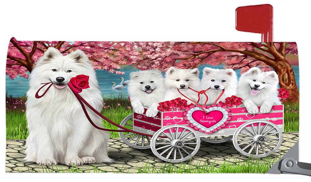I Love Samoyed Dogs in a Cart Magnetic Mailbox Cover MBC48580