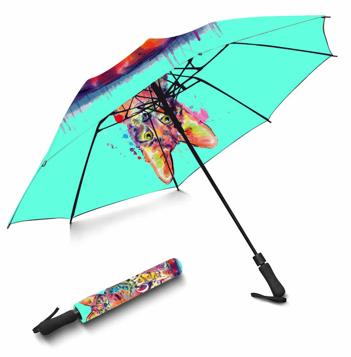 Custom Pet Name Personalized Watercolor Savannah CatSemi-Automatic Foldable Umbrella