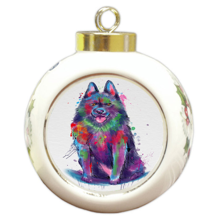 Watercolor Schipperke Dog Round Ball Christmas Ornament RBPOR58782