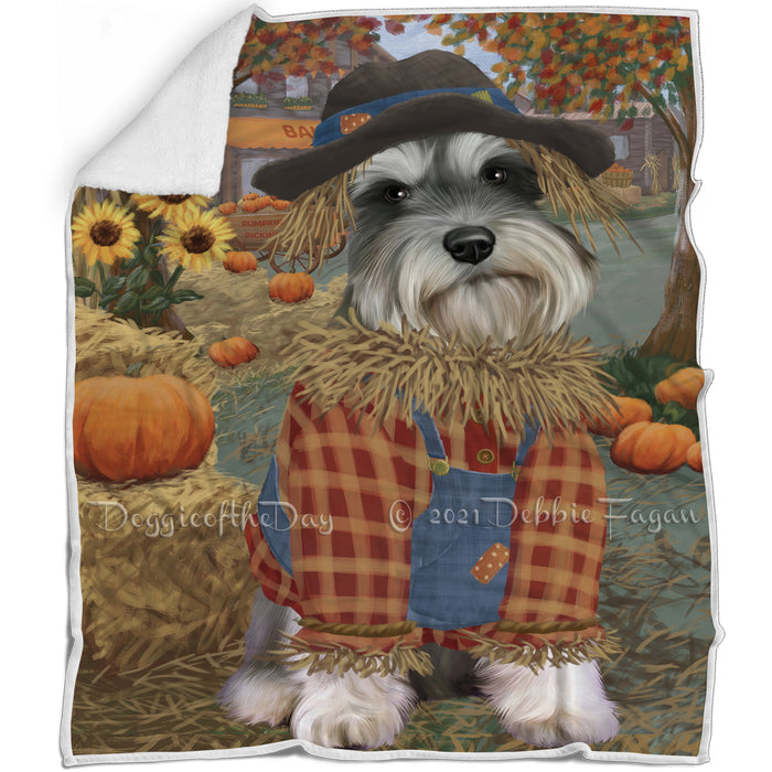 Halloween 'Round Town And Fall Pumpkin Scarecrow Both Schnauzer Dogs Blanket BLNKT143641