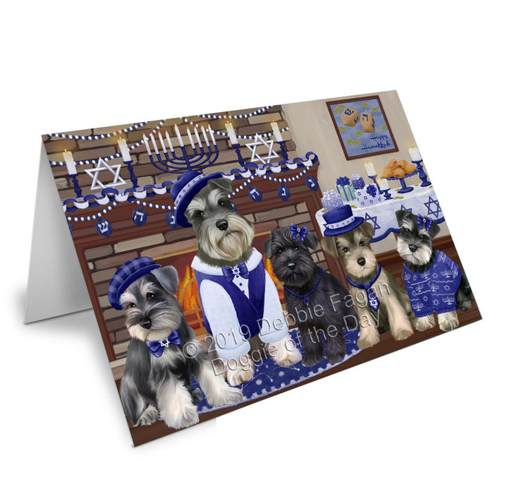 Happy Hanukkah Family Schnauzer Dogs Handmade Artwork Assorted Pets Greeting Cards and Note Cards with Envelopes for All Occasions and Holiday Seasons GCD78533