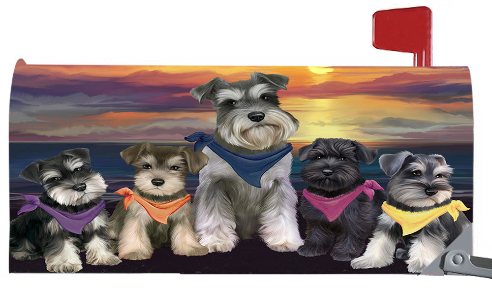 Family Sunset Portrait Schnauzer Dogs Magnetic Mailbox Cover MBC48501