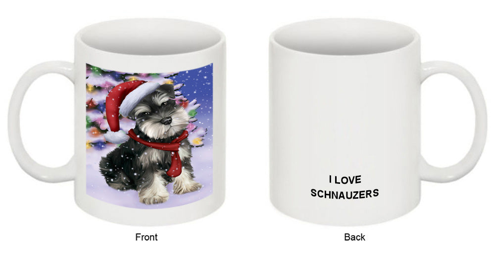 Winterland Wonderland Schnauzer Dog In Christmas Holiday Scenic Background  Coffee Mug MUG48813