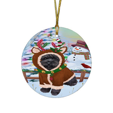Christmas Gingerbread House Candyfest Schnauzer Dog Round Flat Christmas Ornament RFPOR56889
