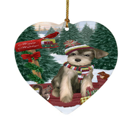 Merry Christmas Woodland Sled Schnauzer Dog Heart Christmas Ornament HPOR55379