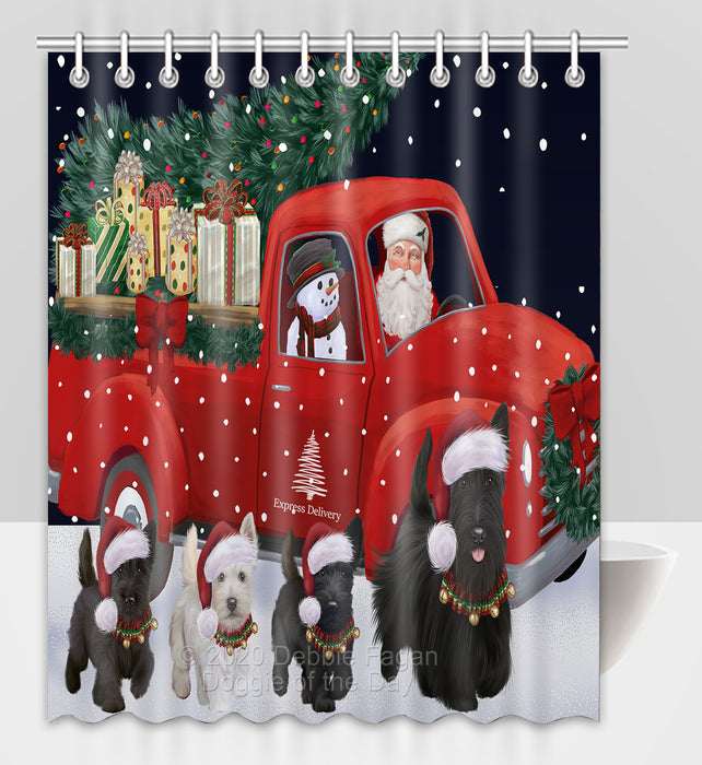 Christmas Express Delivery Red Truck Running Scottish Terrier Dogs Shower Curtain Bathroom Accessories Decor Bath Tub Screens