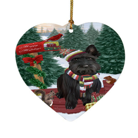 Merry Christmas Woodland Sled Scottish Terrier Dog Heart Christmas Ornament HPOR55380