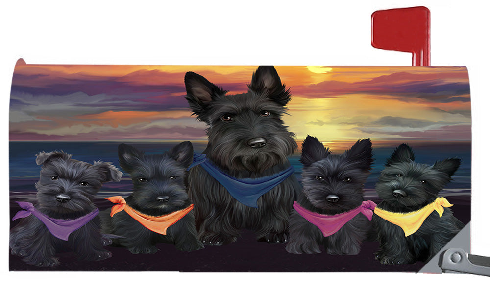 Family Sunset Portrait Scottish Terrier Dogs Magnetic Mailbox Cover MBC48502