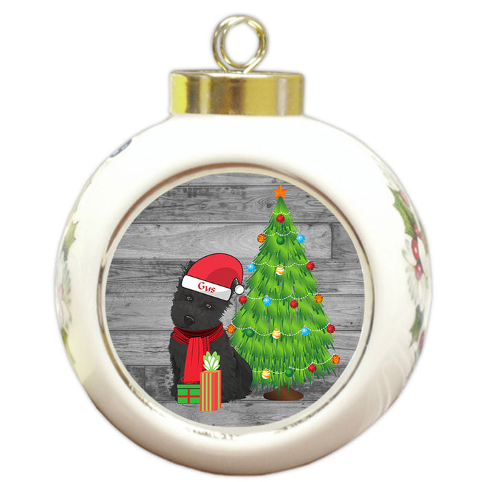 Custom Personalized Scottish Terrier Dog With Tree and Presents Christmas Round Ball Ornament