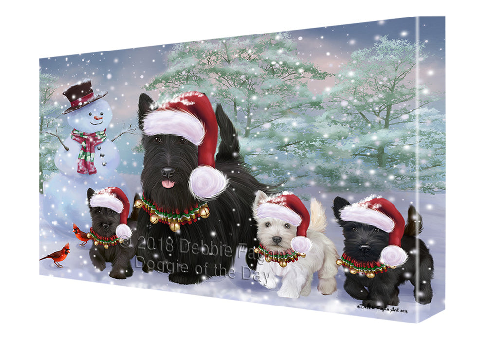 Christmas Running Family Scottish Terrier Dogs Canvas Print Wall Art Décor CVS136664