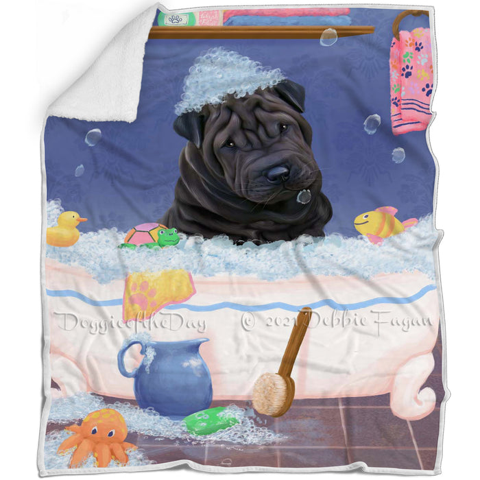 Rub A Dub Dog In A Tub Shar Pei Dog Blanket BLNKT143150