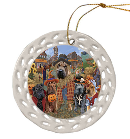 Halloween 'Round Town Shar Pei Dogs Ceramic Doily Ornament DPOR57701