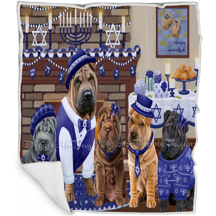 Happy Hanukkah Shar Pei Dogs Blanket BLNKT144041