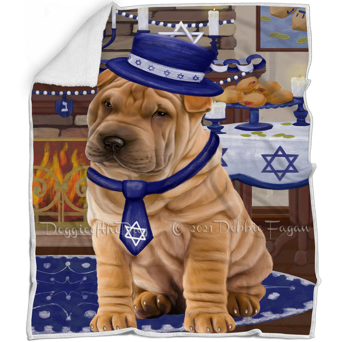 Happy Hanukkah Shar Pei Dog Blanket BLNKT144040