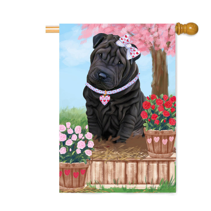 Personalized Rosie 25 Cent Kisses Shar Pei Dog Custom House Flag FLG64936