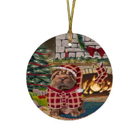 The Stocking was Hung Shar Pei Dog Round Flat Christmas Ornament RFPOR55963