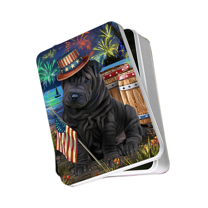 4th of July Independence Day Fireworks Shar Pei Dog at the Lake Photo Storage Tin PITN51226