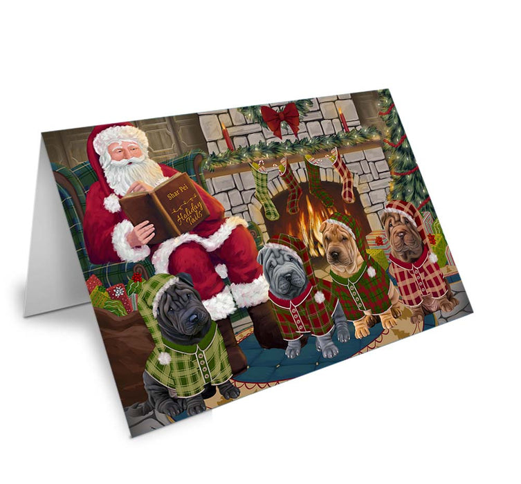 Christmas Cozy Holiday Tails Shar Peis Dog Handmade Artwork Assorted Pets Greeting Cards and Note Cards with Envelopes for All Occasions and Holiday Seasons GCD70676